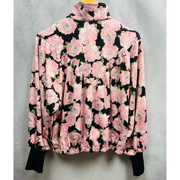 Zara Womens Jacket Full Zip Up Roses Flower Print Elastic Waist Jacket Size L - Picture 4 of 8